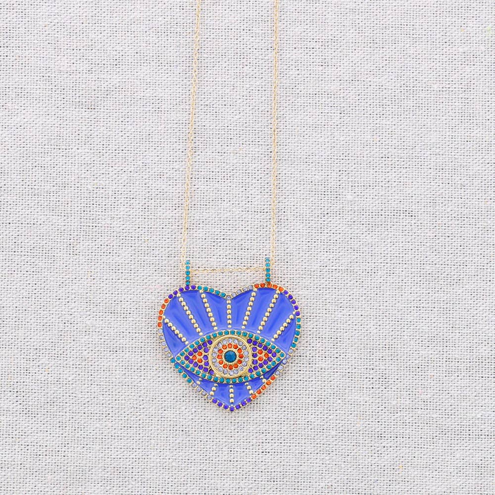 Collier en acier avec pendentif en émail Turkish Eye: Fuchsia