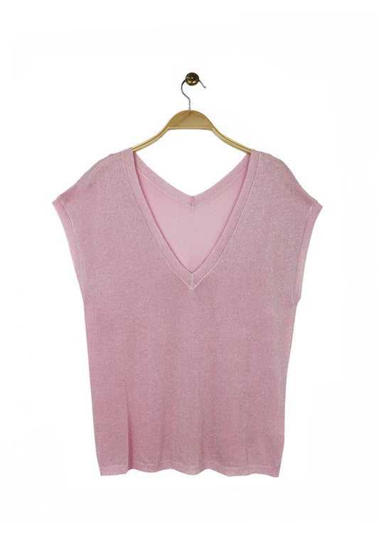 Top en maille Lurex: Rose