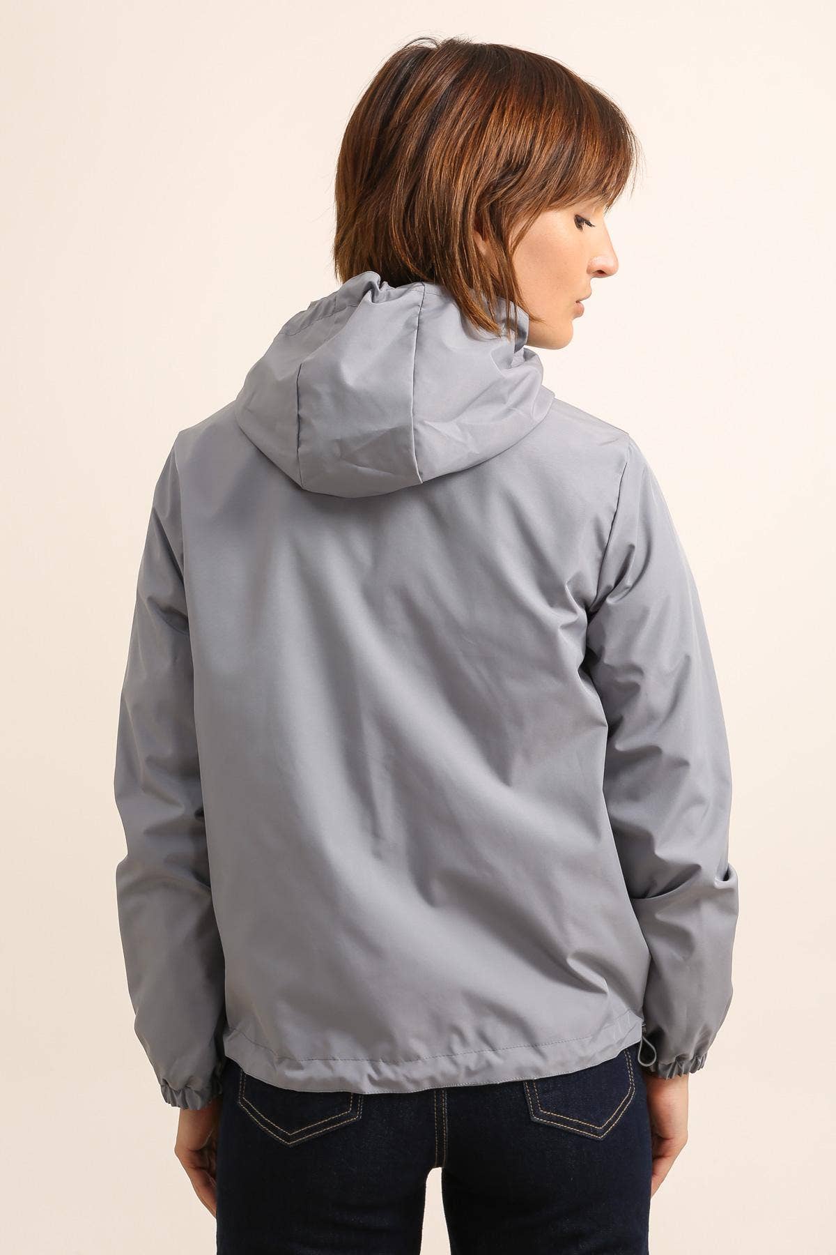 Veste imperméable réversible courte à capuche: Bleu jean