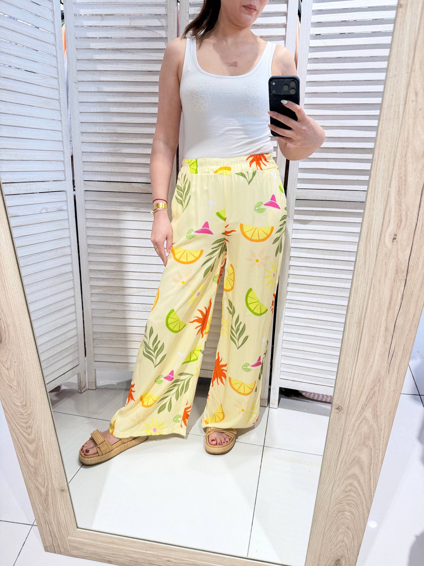 Pantalon fluide imprimé été: Jaune / TU