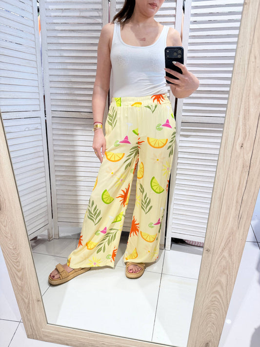 Pantalon fluide imprimé été: Jaune / TU