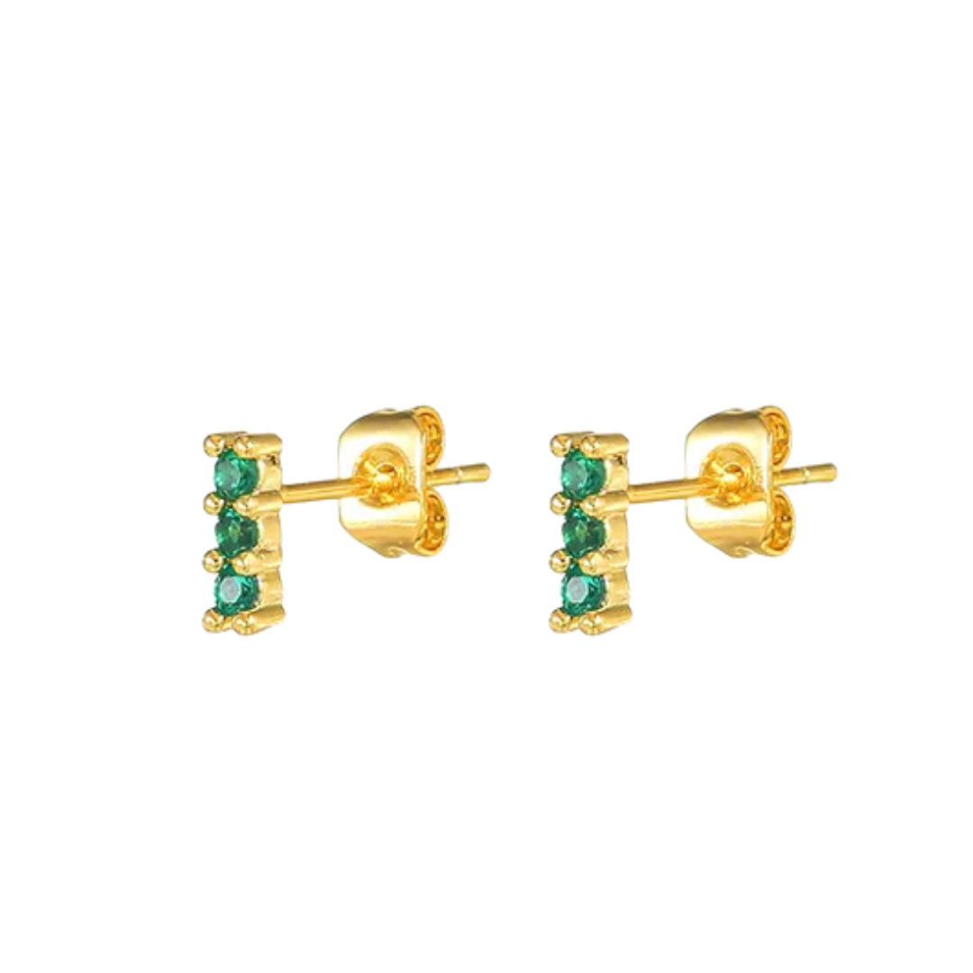 Clous d'oreilles ligne diamant vert