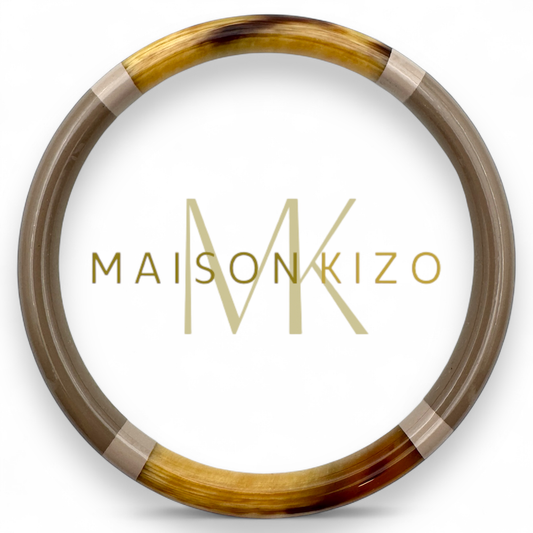 Jonc laqué en corne de buffle Taupe et beige