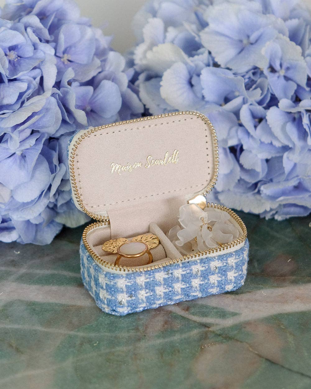Mini boîte à bijoux de voyage Marie en pied de poule Mauve - DupontDupont