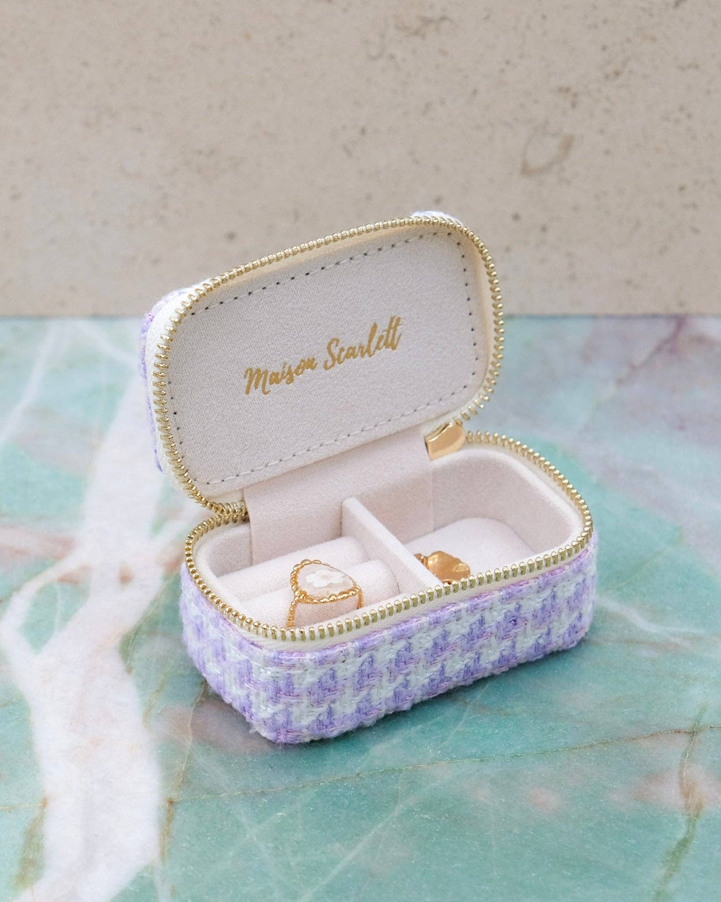 Mini boîte à bijoux de voyage Marie en pied de poule Mauve - DupontDupont