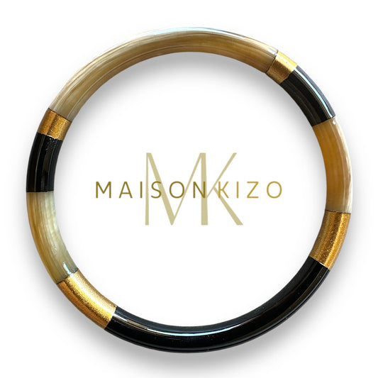 Jonc laqué en corne de buffle Multicolore Noir Doré