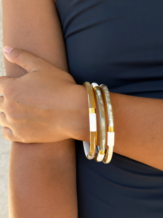 Jonc laqué en corne de buffle Blanc Doré Gris/taupe