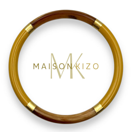 Jonc en corne de buffle  Moutarde & doré 6mm C92: M - DupontDupont