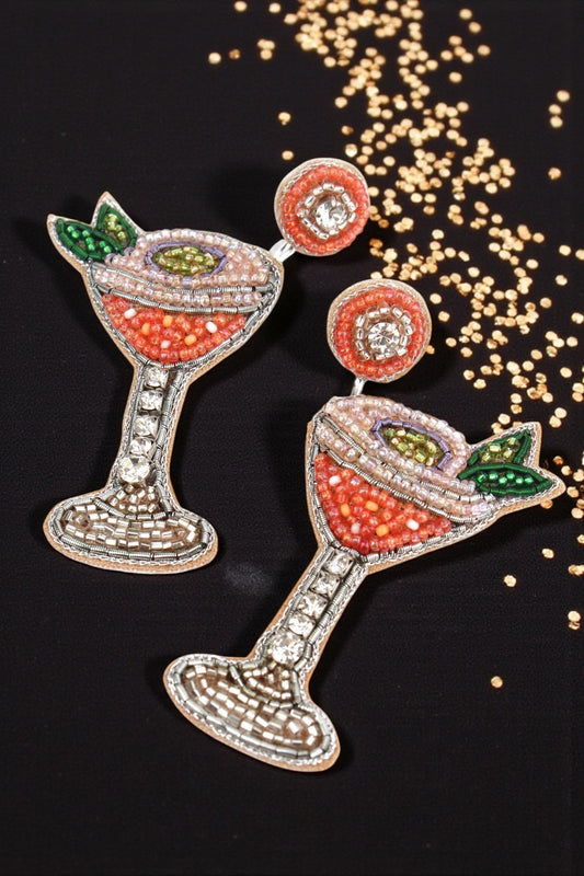 Boucles d'oreilles perlées cocktail martini fruit de la passion