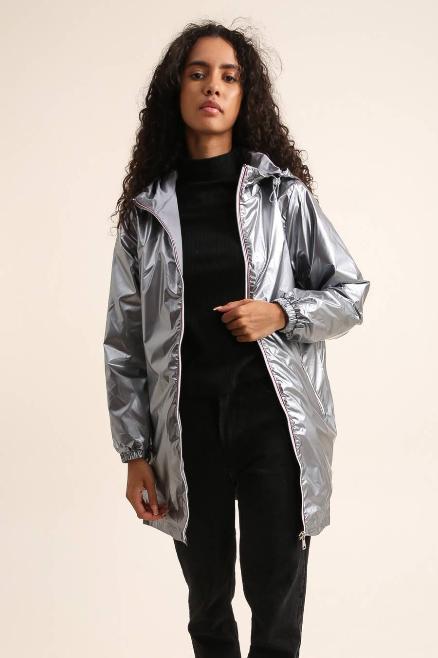 Veste imperméable réversible longue à capuche: Bleu jean