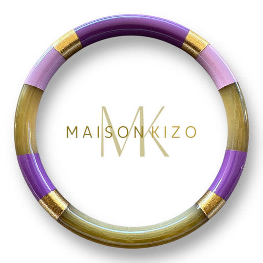 Jonc laqué en corne de buffle Multicolore Aubergine et rose