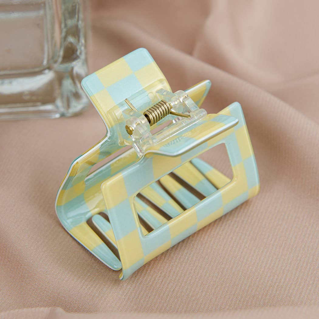 Pince à cheveux carrée damier rose