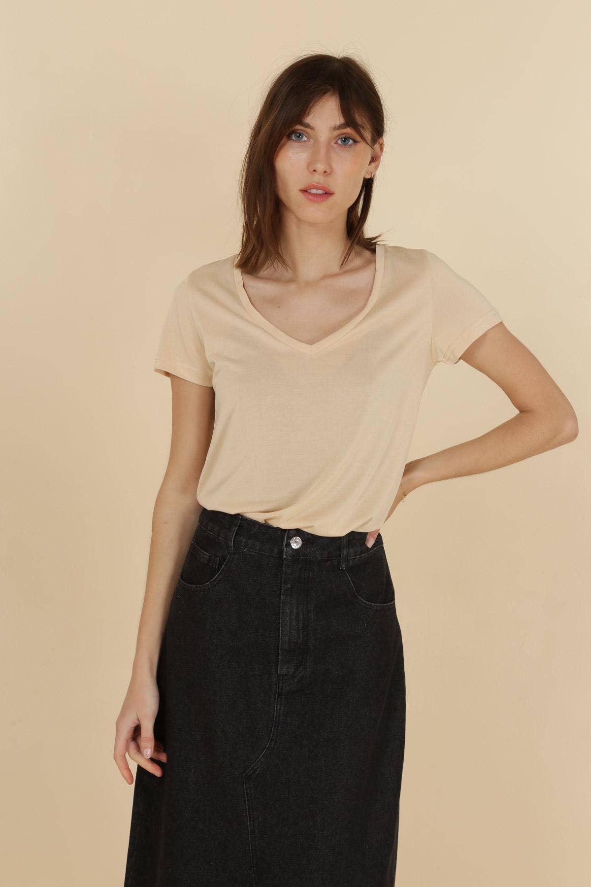 T-SHIRT COL V CUPRO