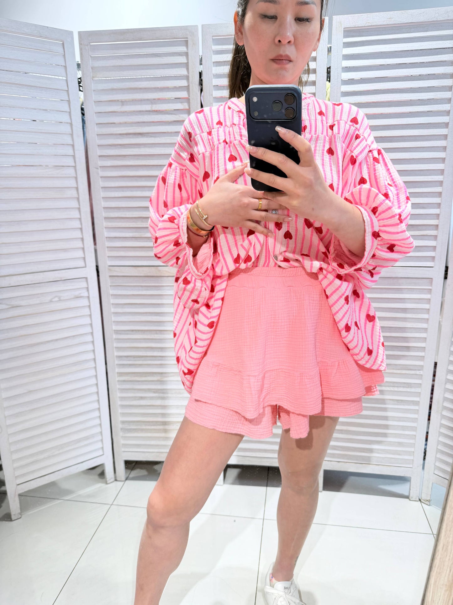 Shorts en coton texturé: Rose / TU