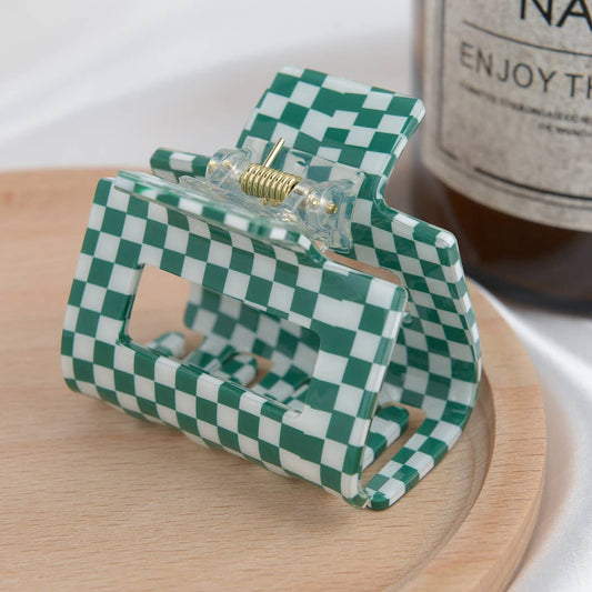 Pince à cheveux carrée en damier Vert - DupontDupont