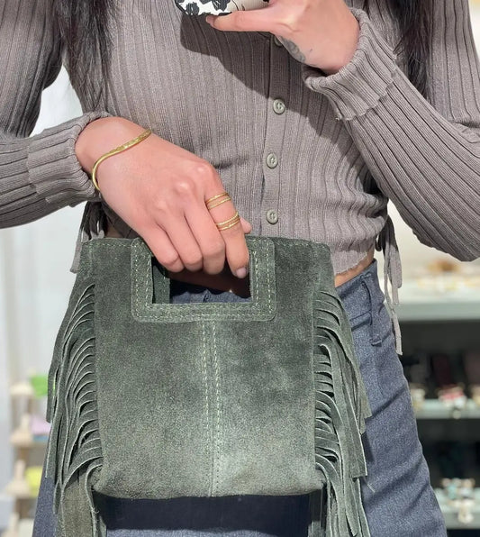 Sac en daim franges vert