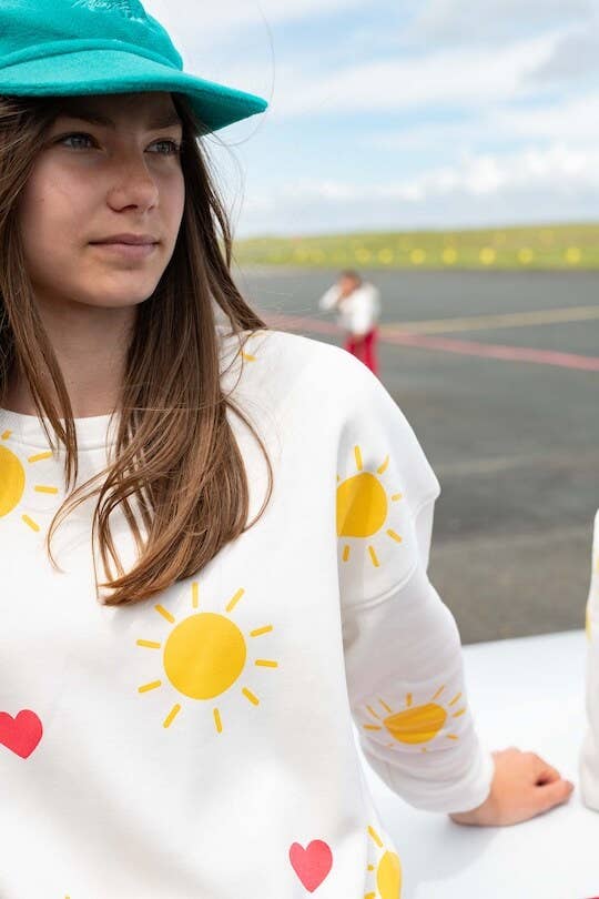 Sweat Femme Oversize Coton Soleil et Coeur - Sunny Heart: S - DupontDupont