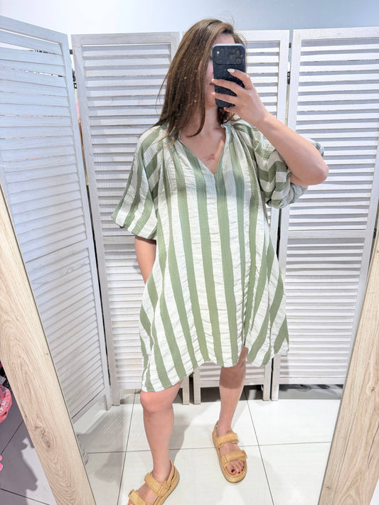 Robe rayée 100% coton: kaki / TU