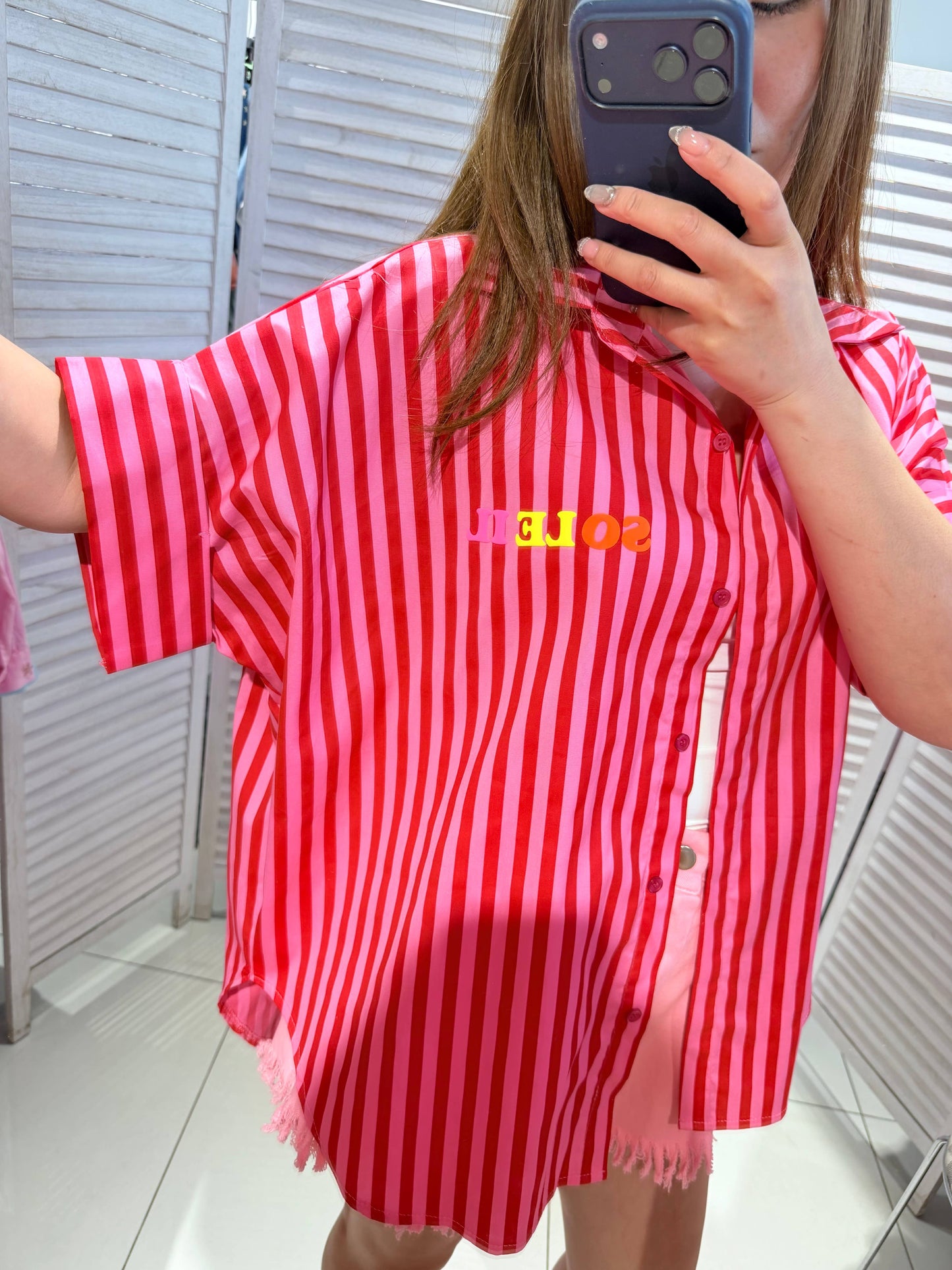 Blouse rayée à message: Rouge / TU