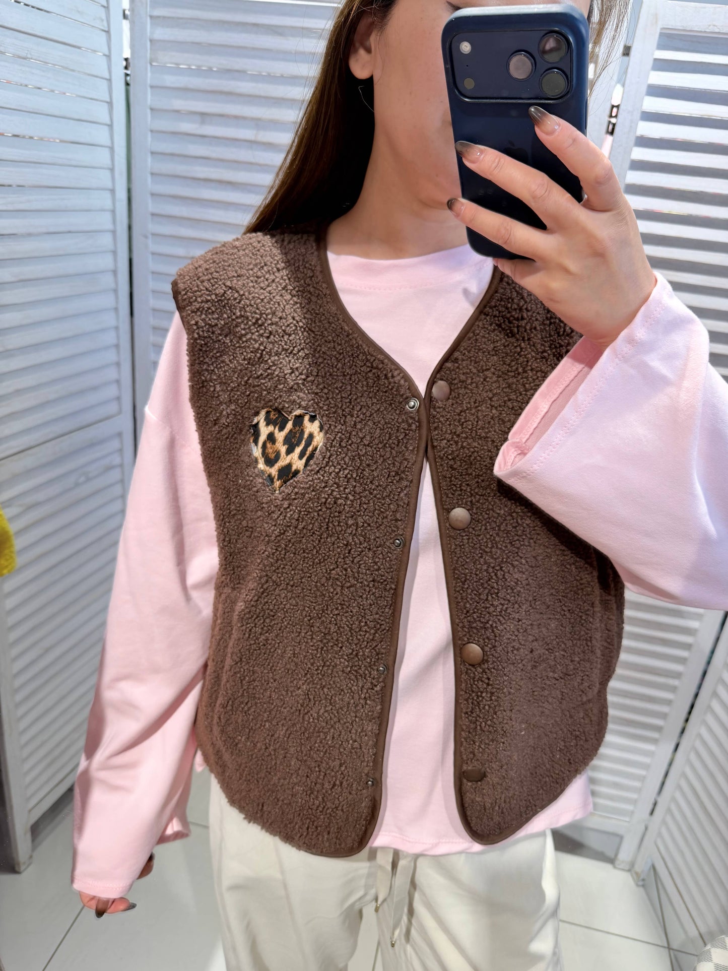 Gilet imprimé cœur: Marron Foncé / TU