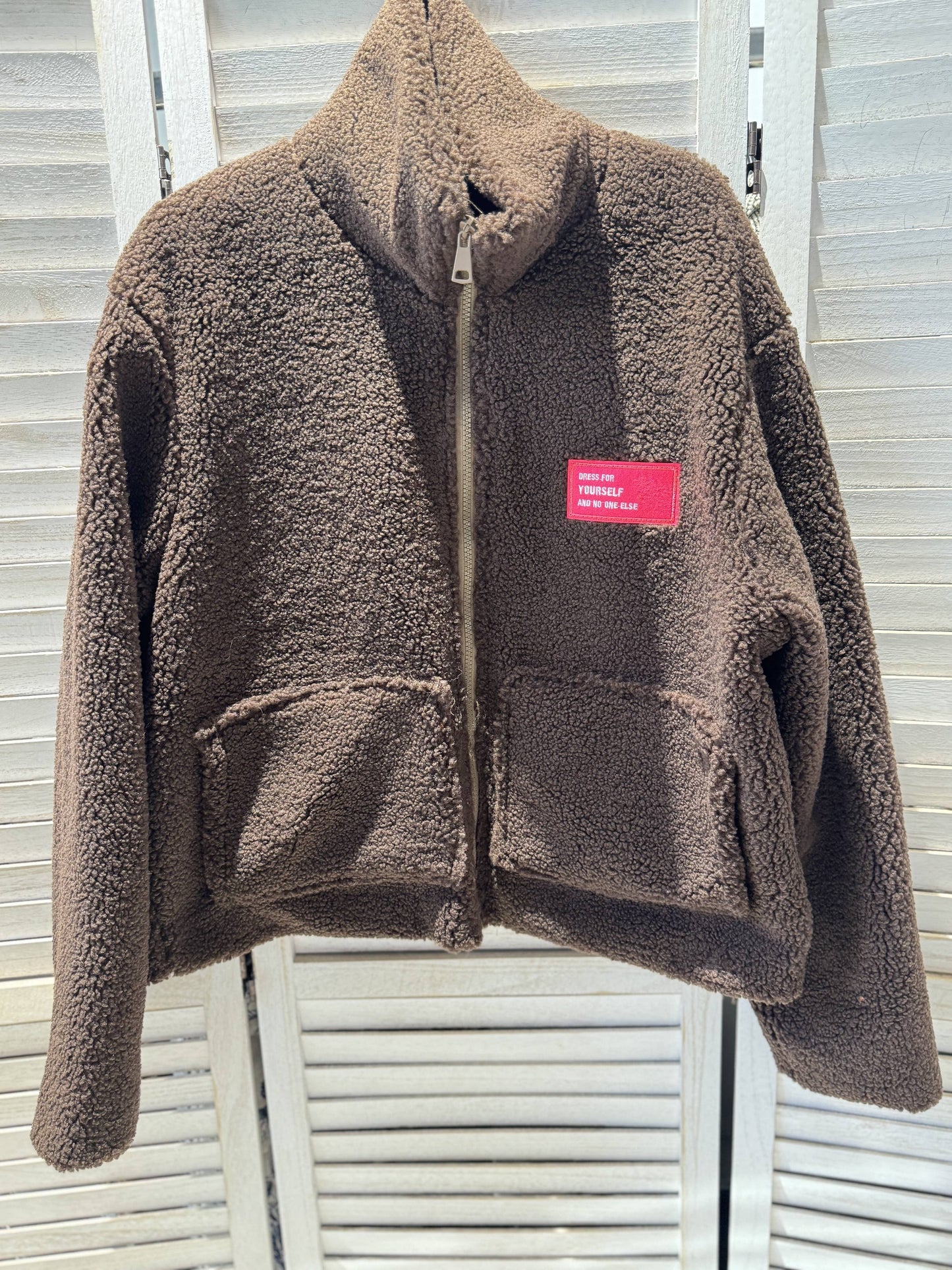 Veste en sherpa à zip: Marron / Taille unique