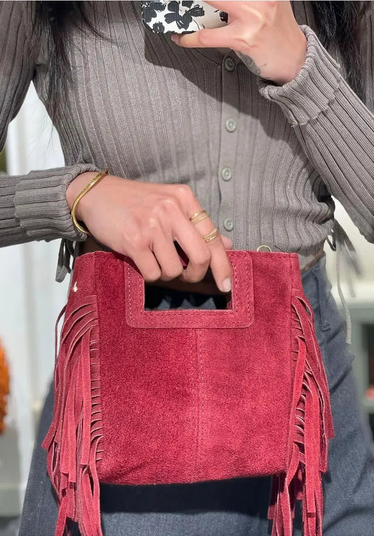 Sac en daim franges Bordeaux