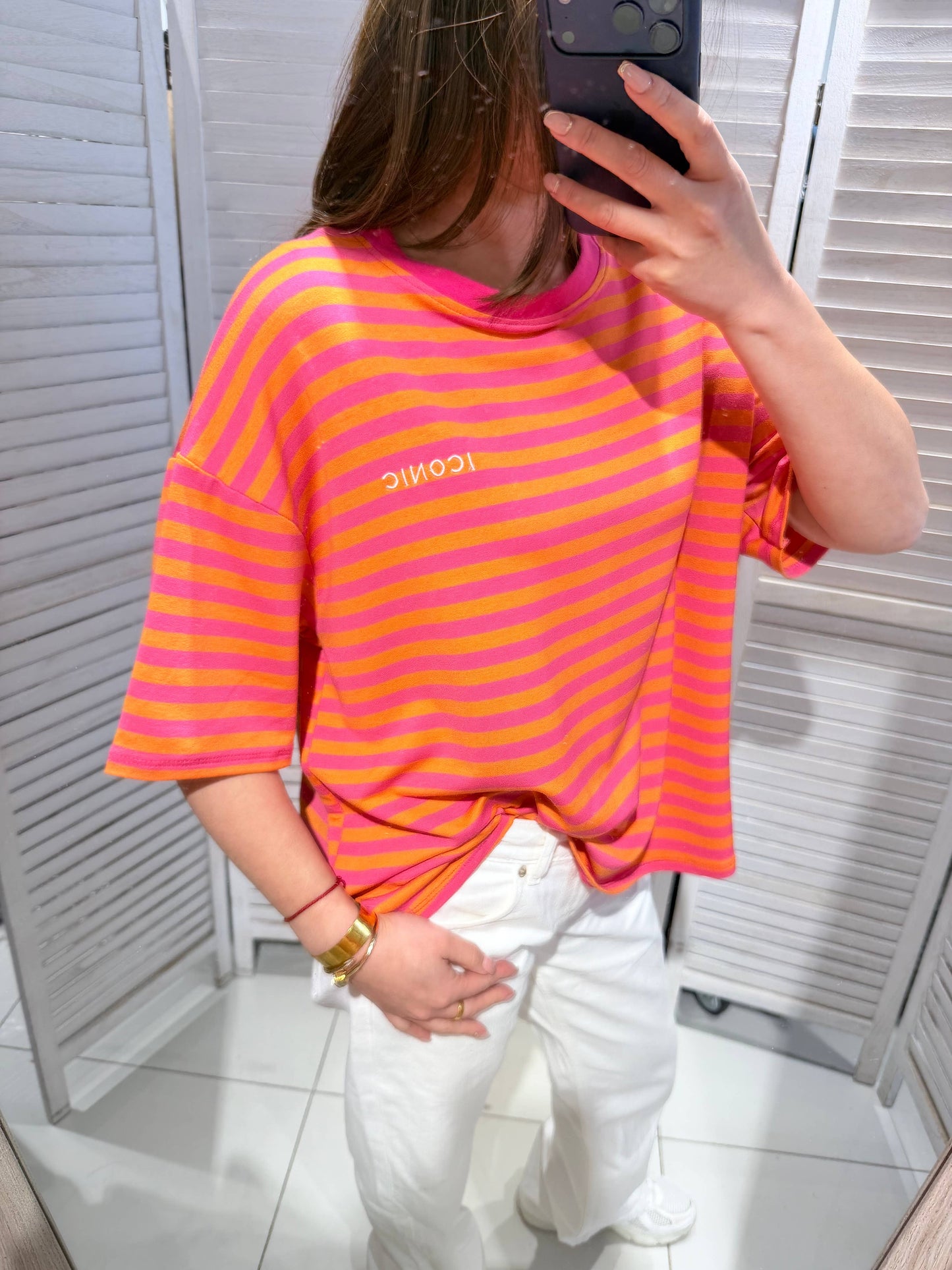 T-shirt à rayures larges: Fuchsia / Taille unique