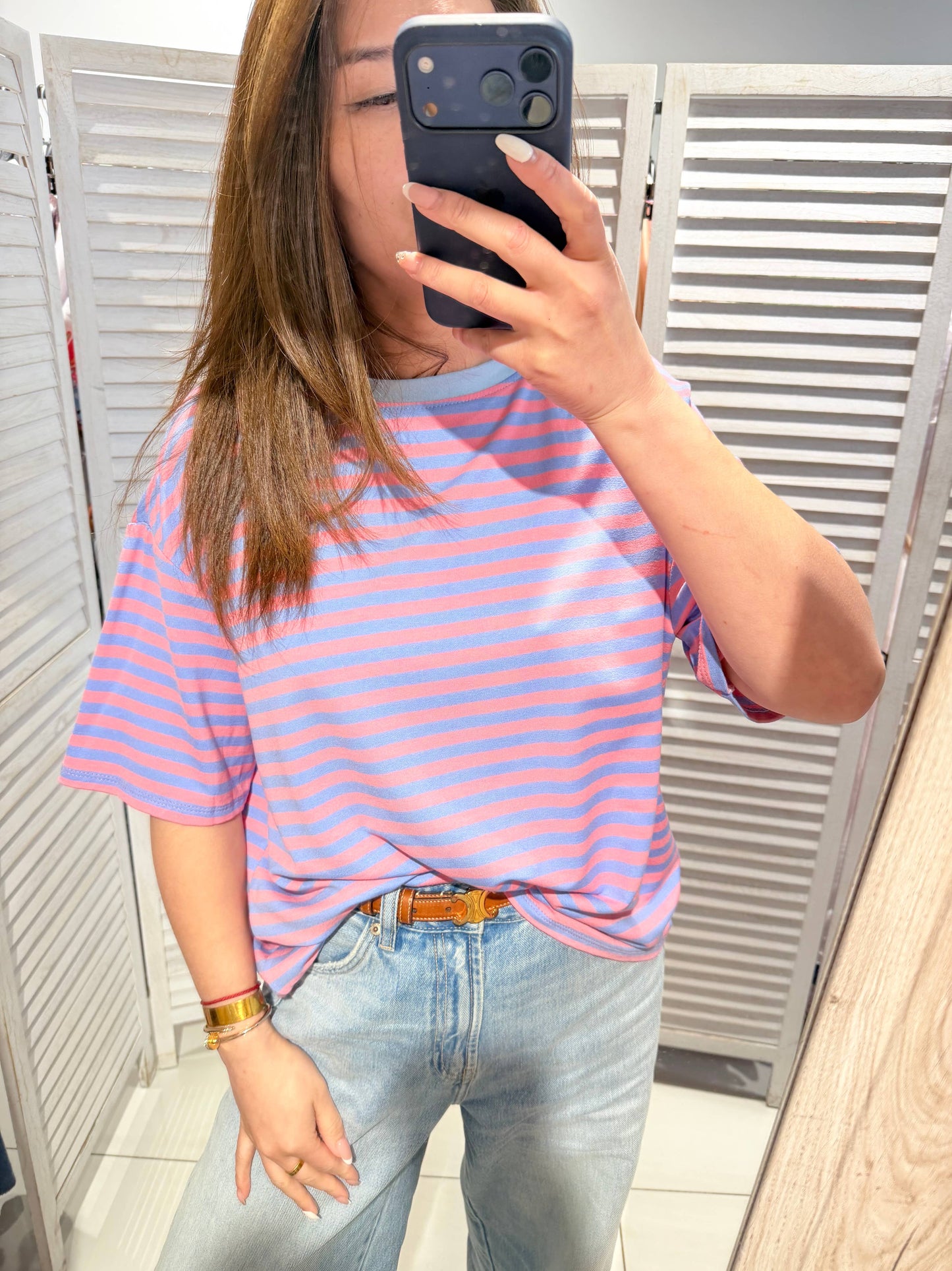 T-shirt rayé: Rose / TU