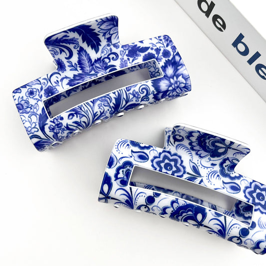 Pince à cheveux porcelaine bleue