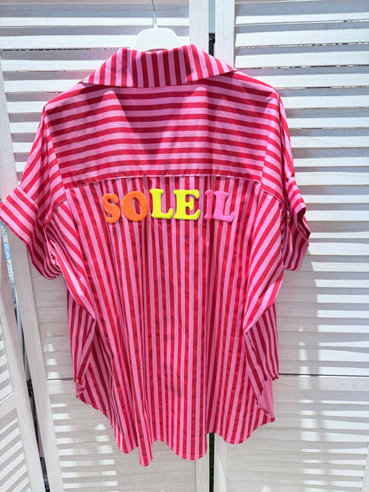 Blouse rayée à message: Rouge / TU