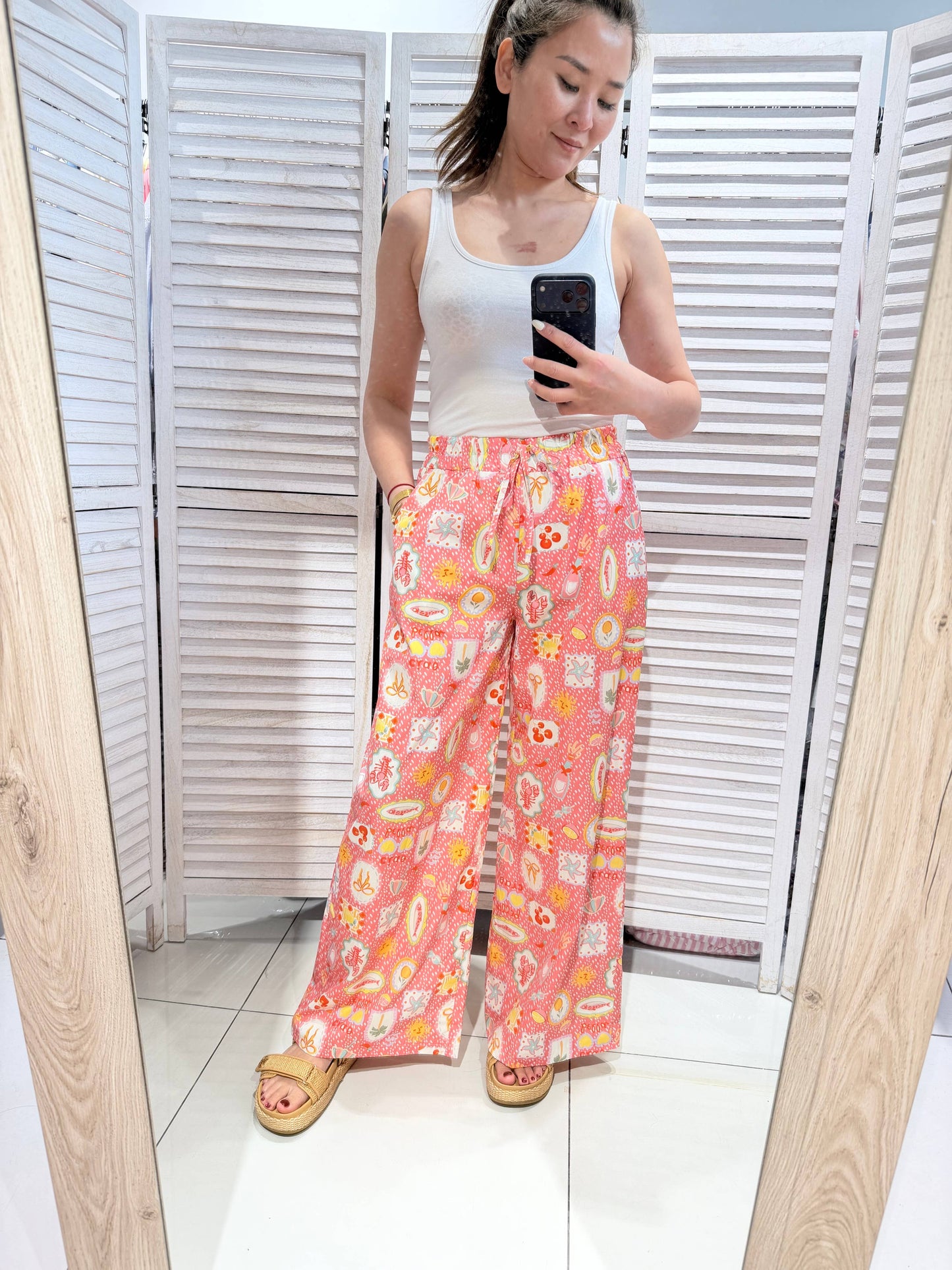 Pantalon imprimé large: Corail / TU