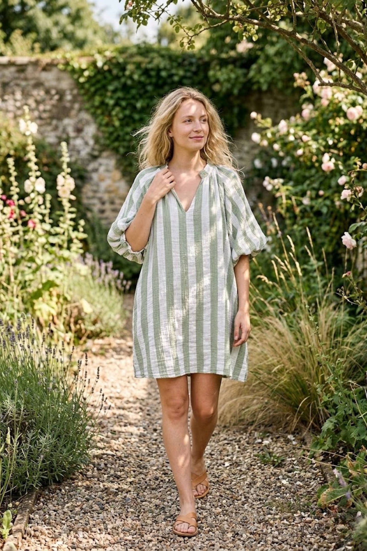 Robe rayée 100% coton: kaki / TU