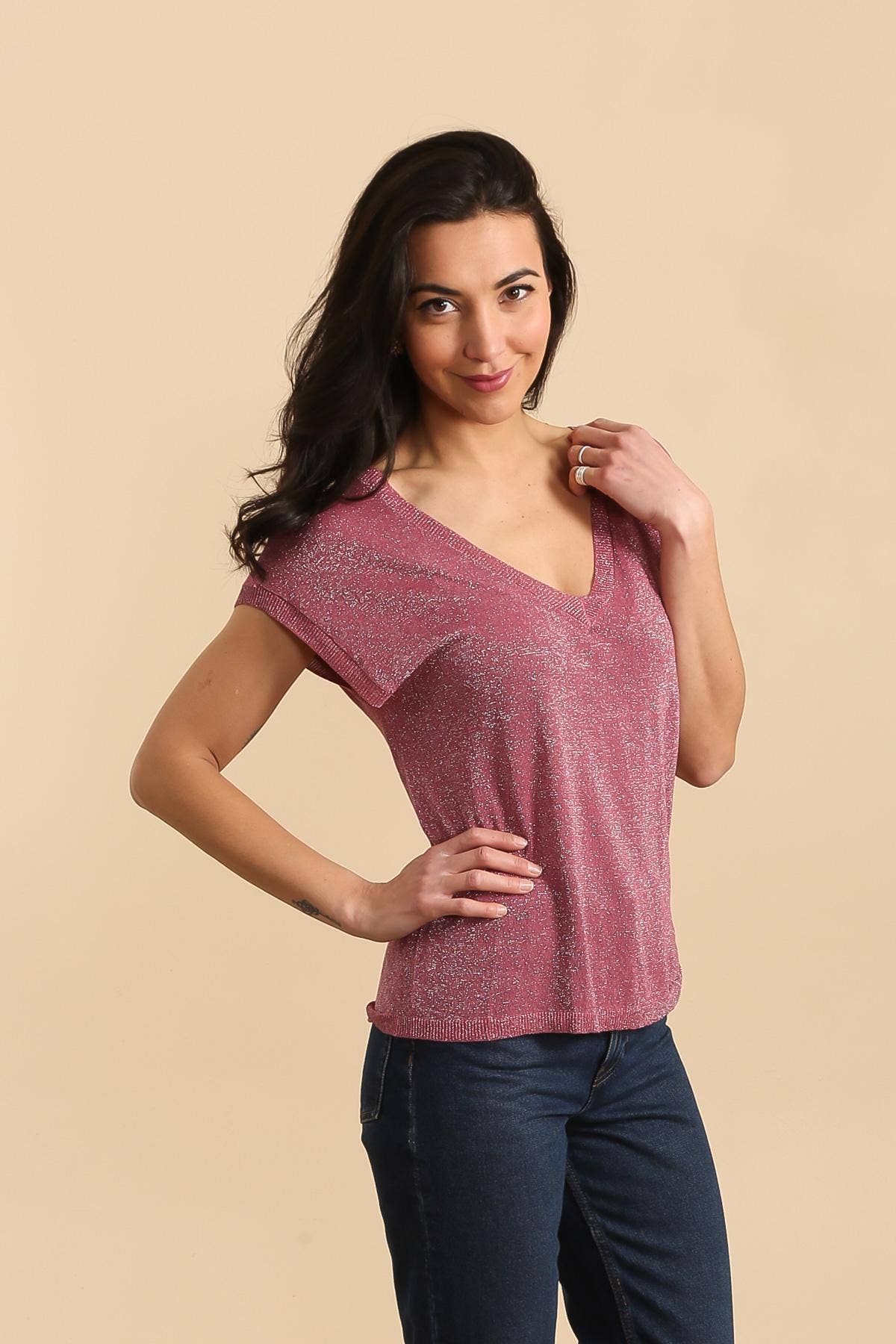 Top en maille Lurex: Rose