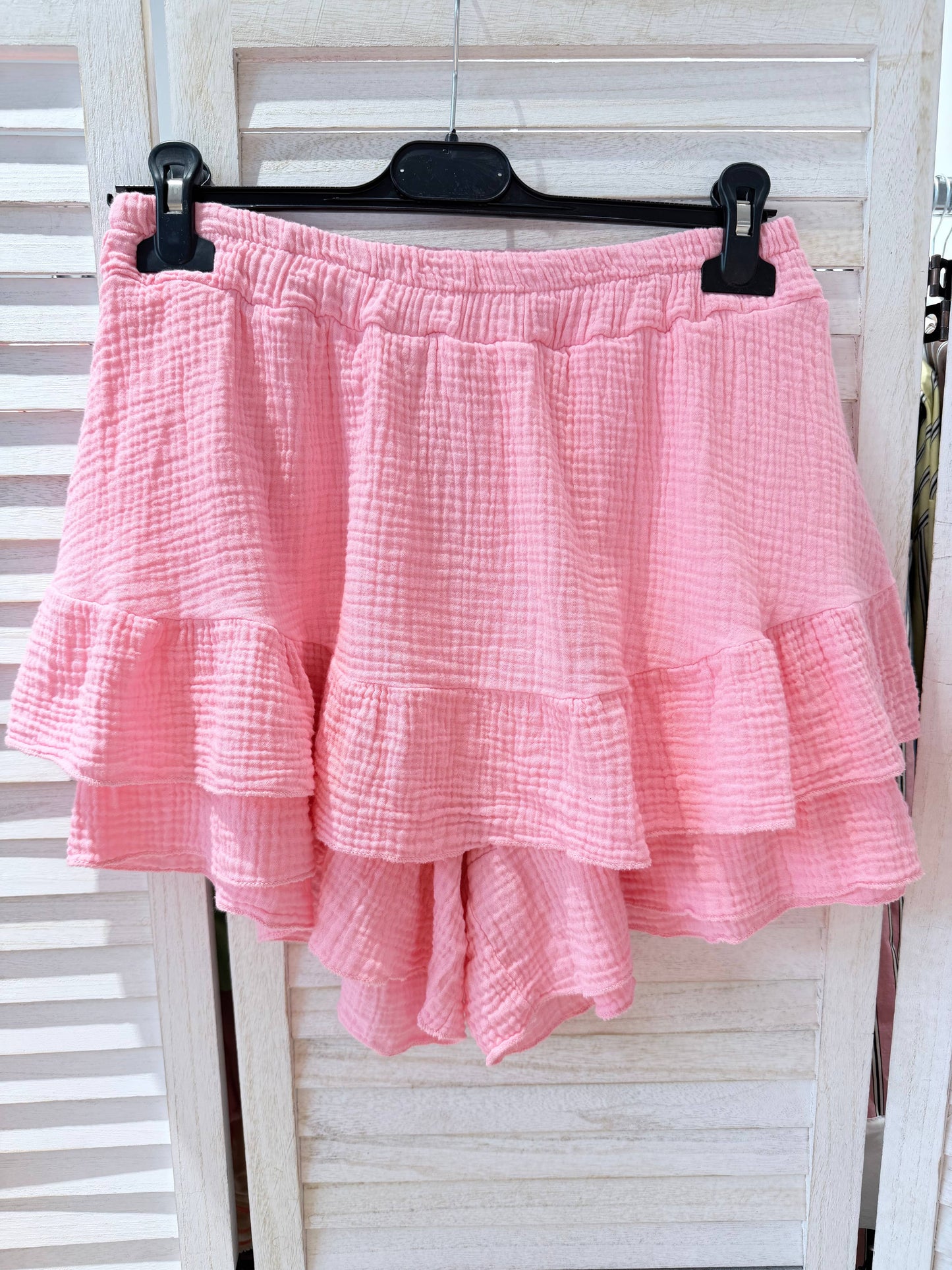 Shorts en coton texturé: Rose / TU