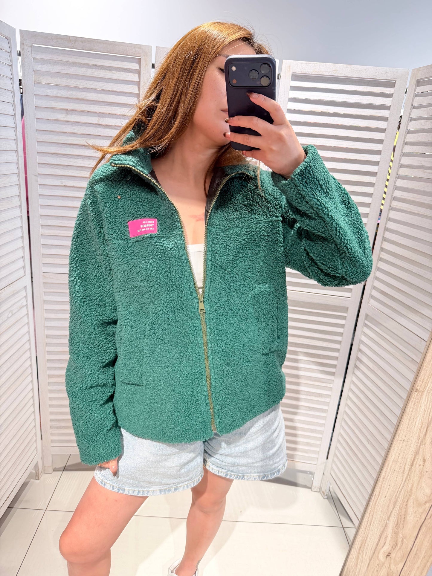 Veste zippée effet moumoute: Vert / TU