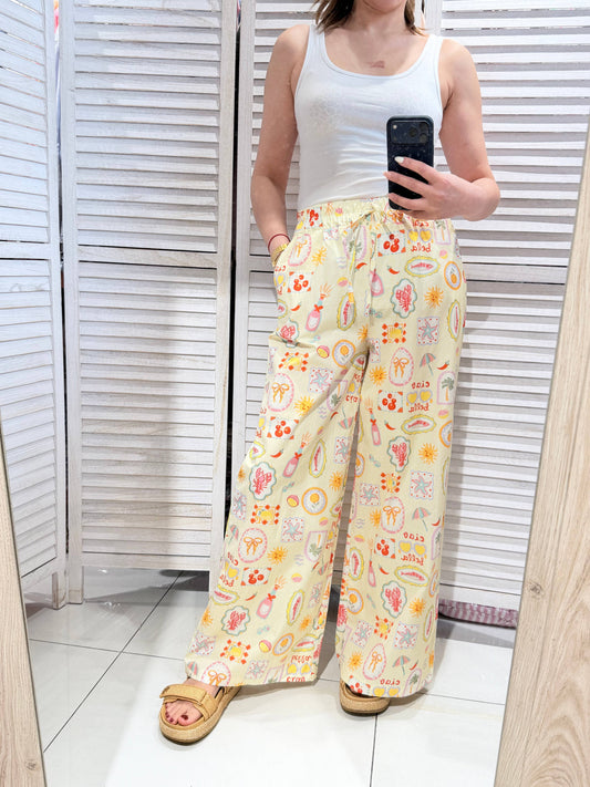 Pantalons imprimés coton: Jaune / TU