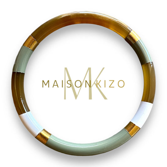 Jonc laqué en corne de buffle Multicolore Kaki Blanc Doré