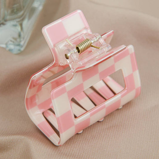 Pince à cheveux carrée damier rose