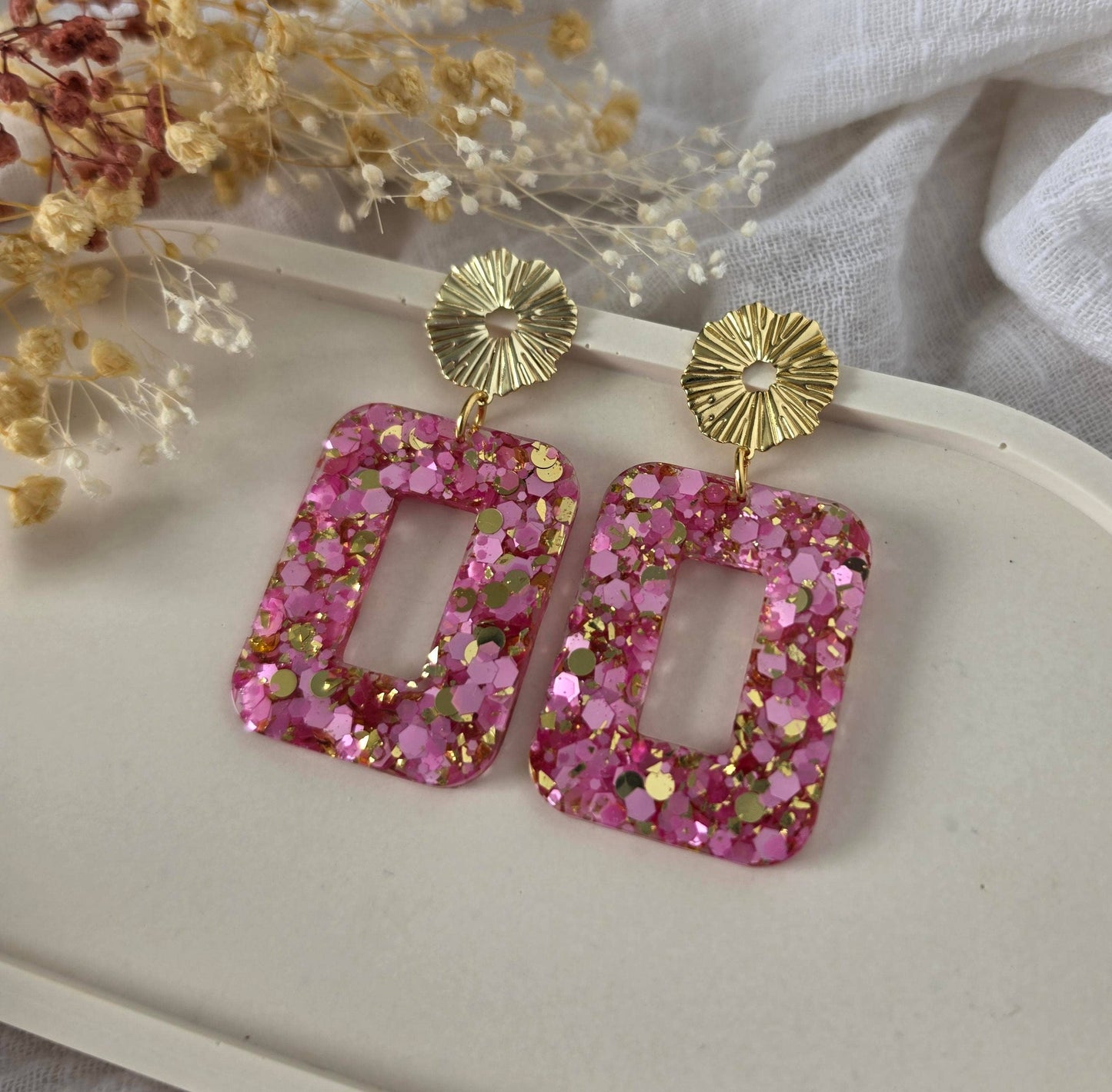 Boucles d'oreilles Suzette rose orchidée/or