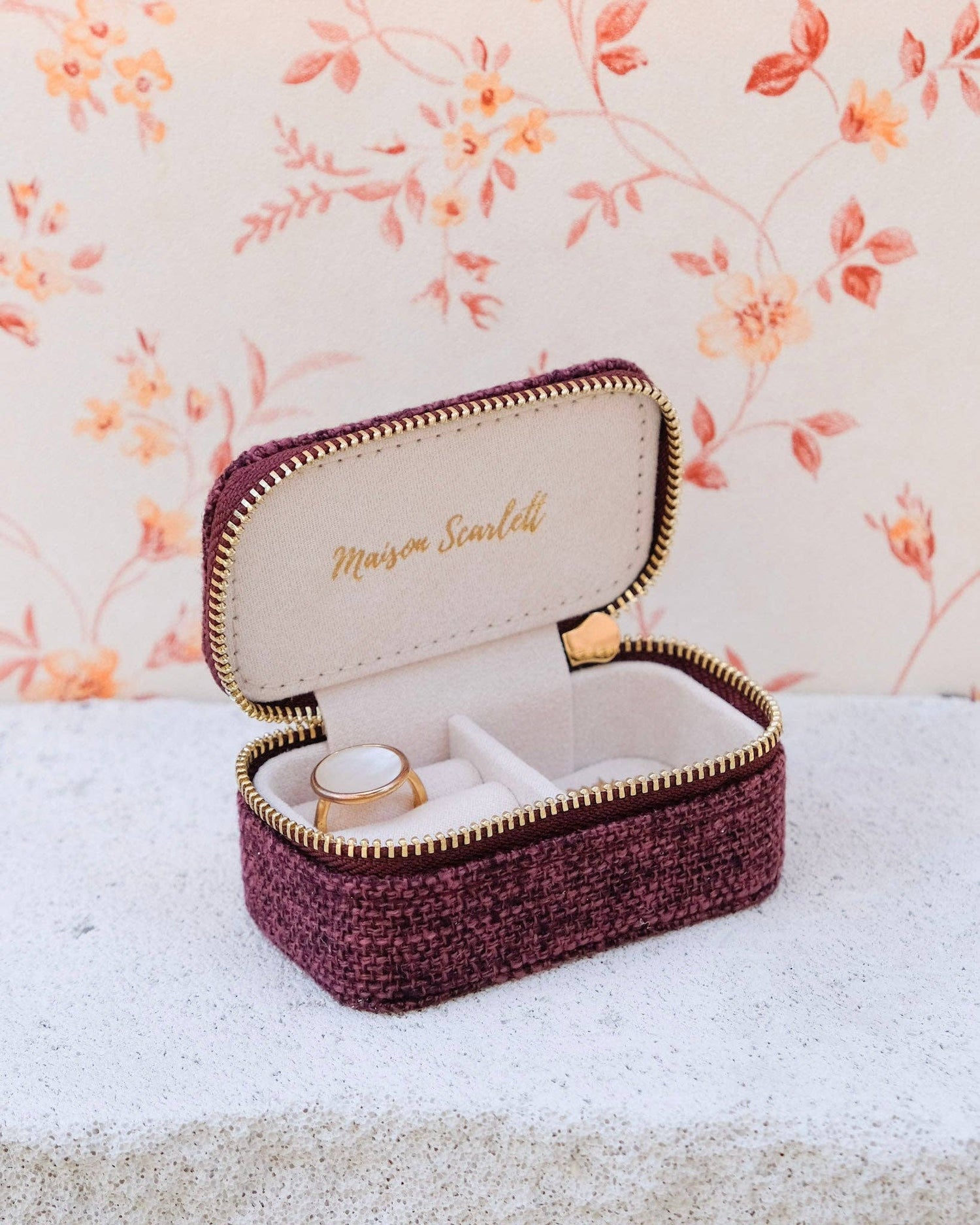 Mini boîte à bijoux de voyage Marie effet lin Bordeaux - DupontDupont