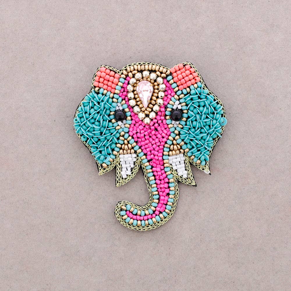 Broche éléphant en perles: Rojo