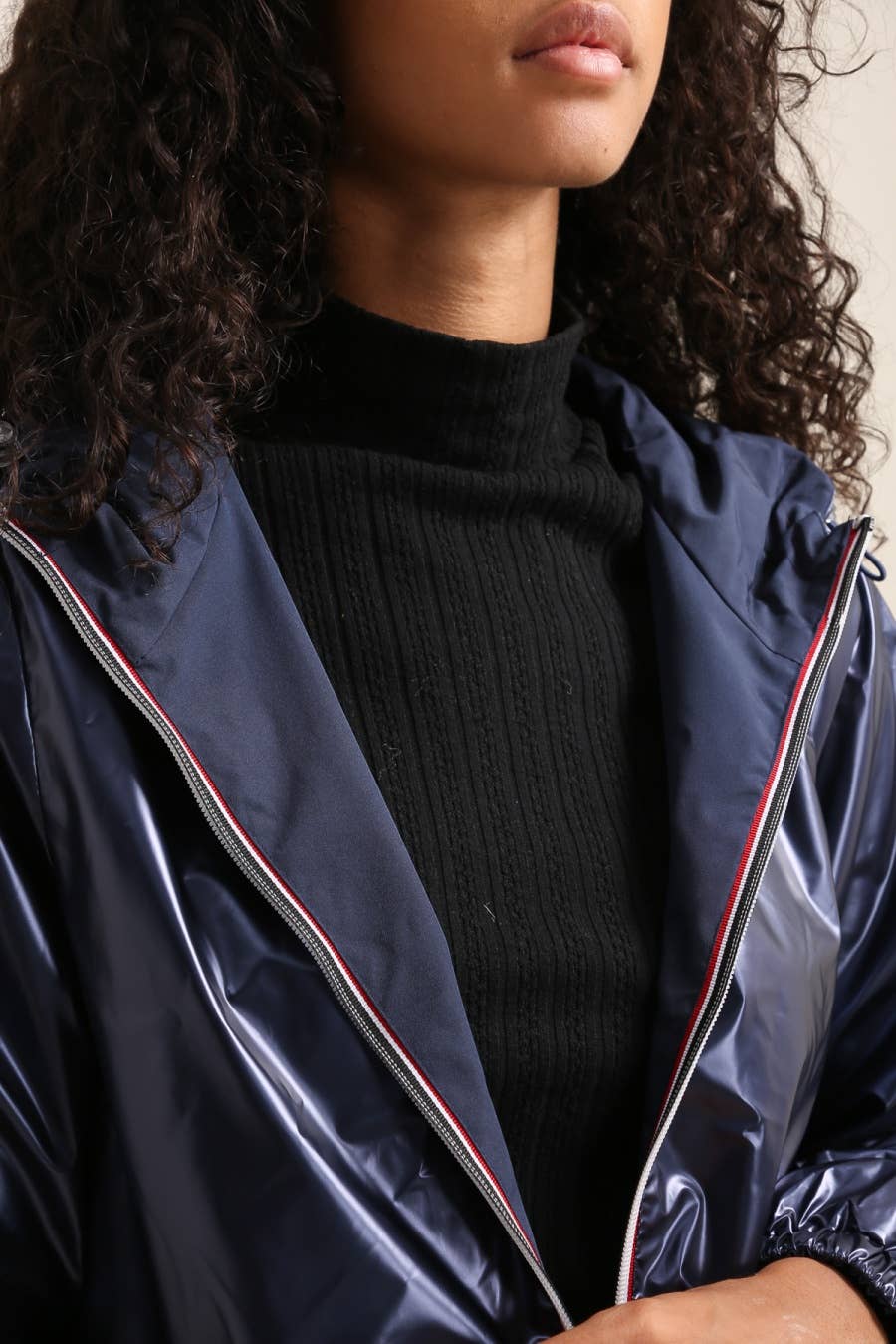 Veste imperméable réversible longue à capuche: Bleu jean
