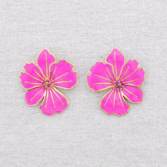 Boucles d'oreilles fleur en émail: Bougainvillée