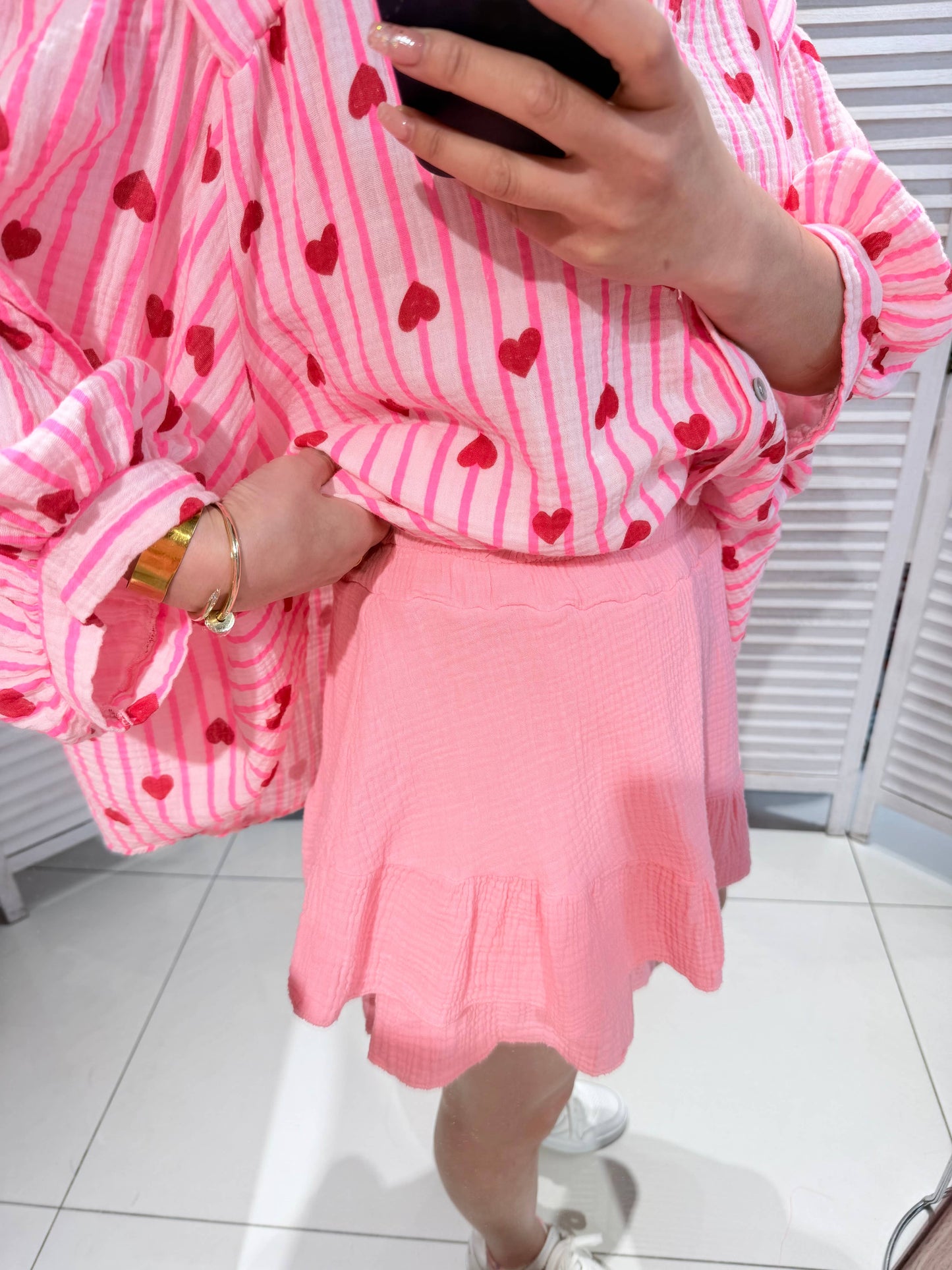 Shorts en coton texturé: Rose / TU
