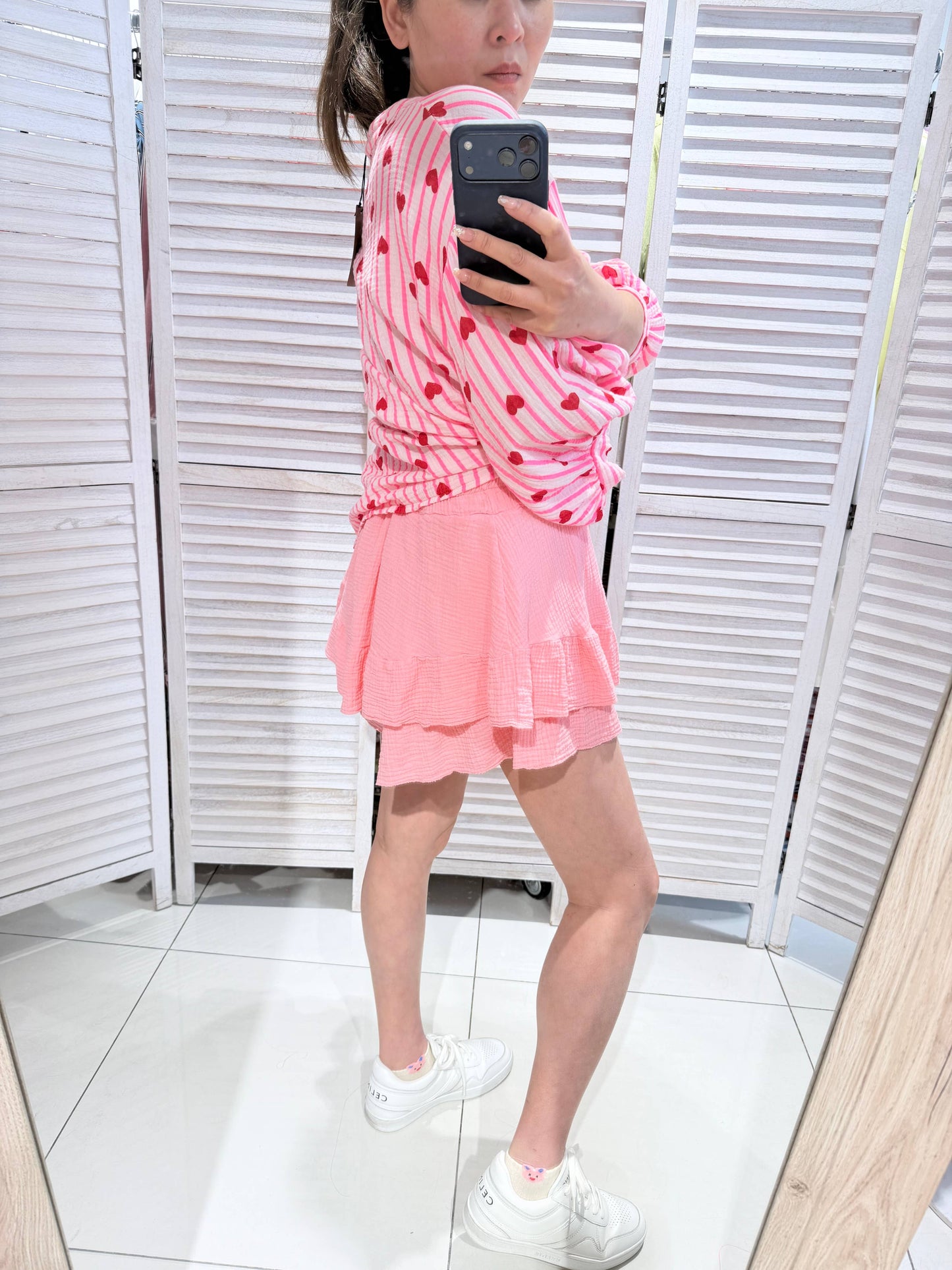Shorts en coton texturé: Rose / TU