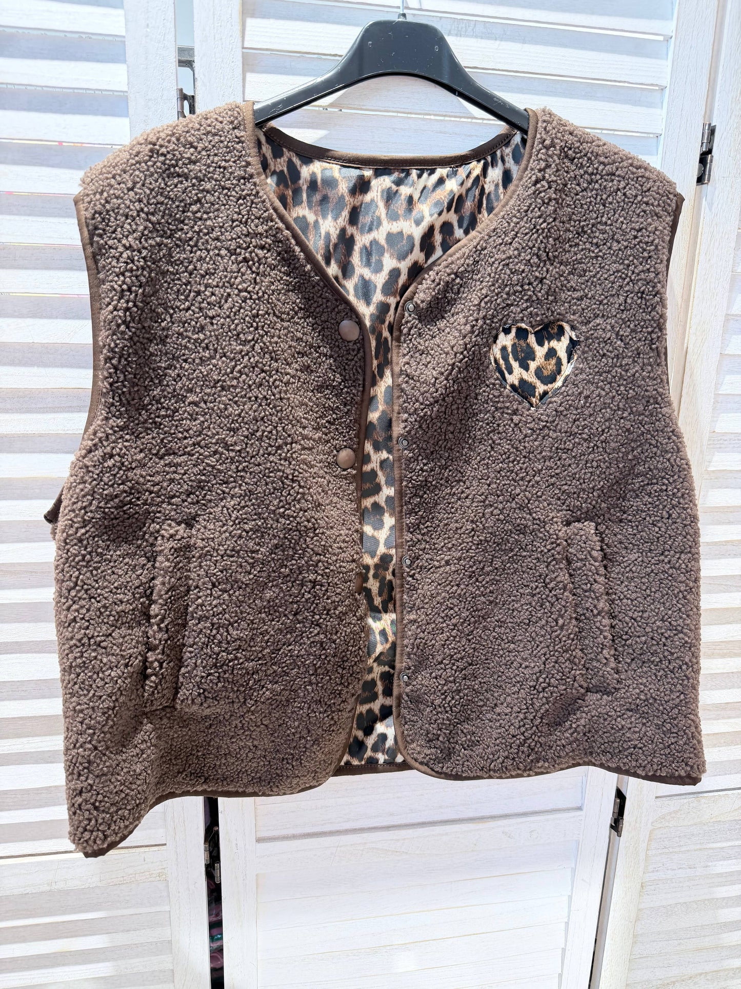 Gilet imprimé cœur: Marron Foncé / TU