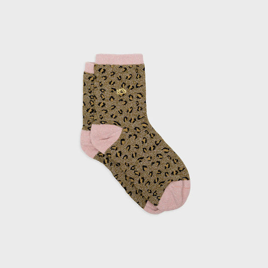 Chaussettes pailletées léopard olive
