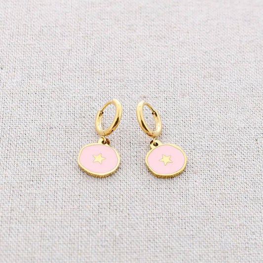 Créoles etoile email Rose