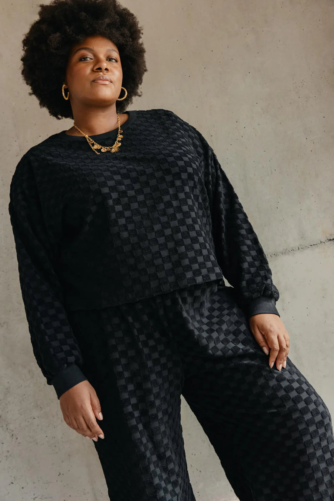 Sweat Éponge Damier - Noir