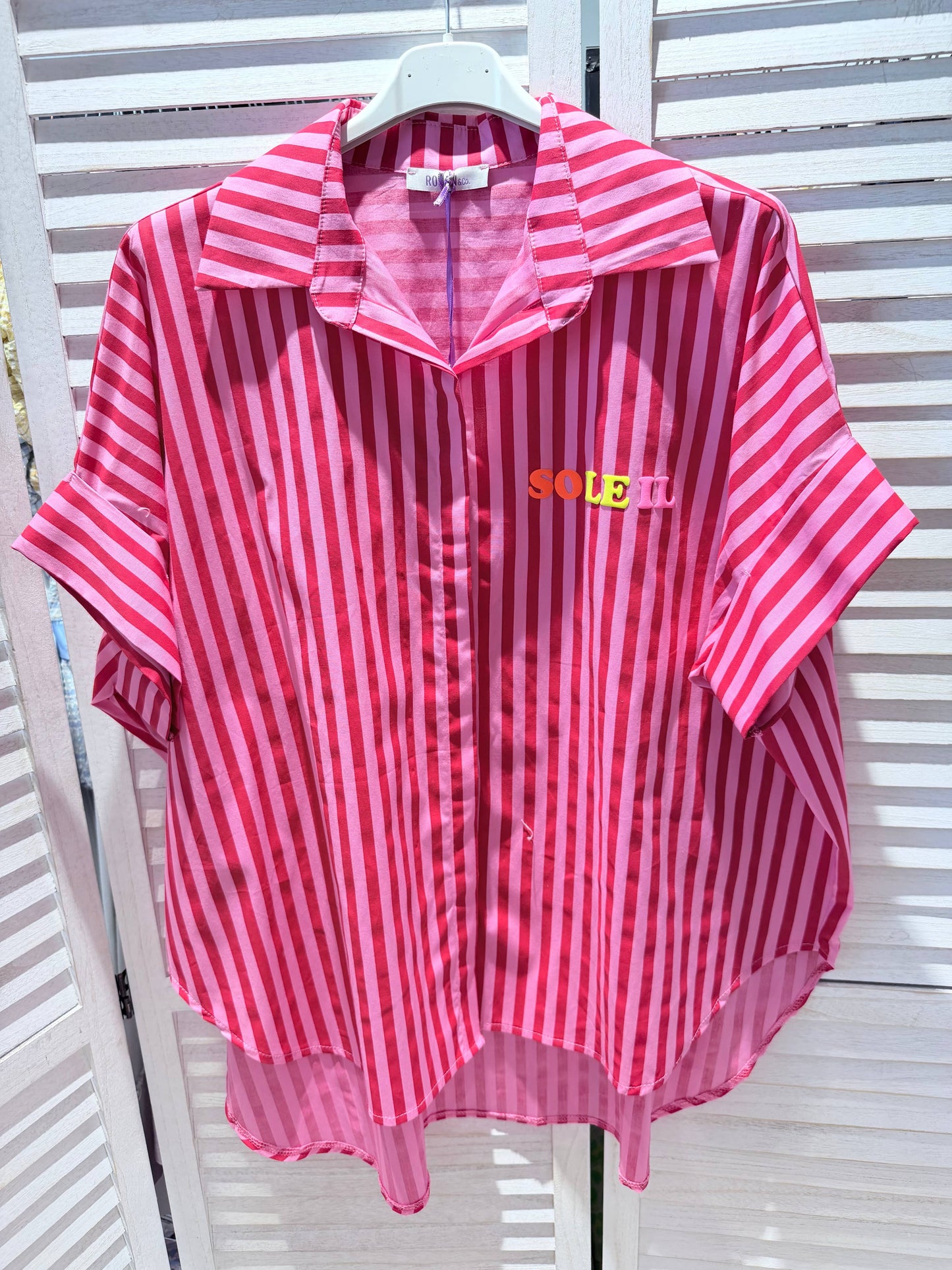 Blouse rayée à message: Rouge / TU